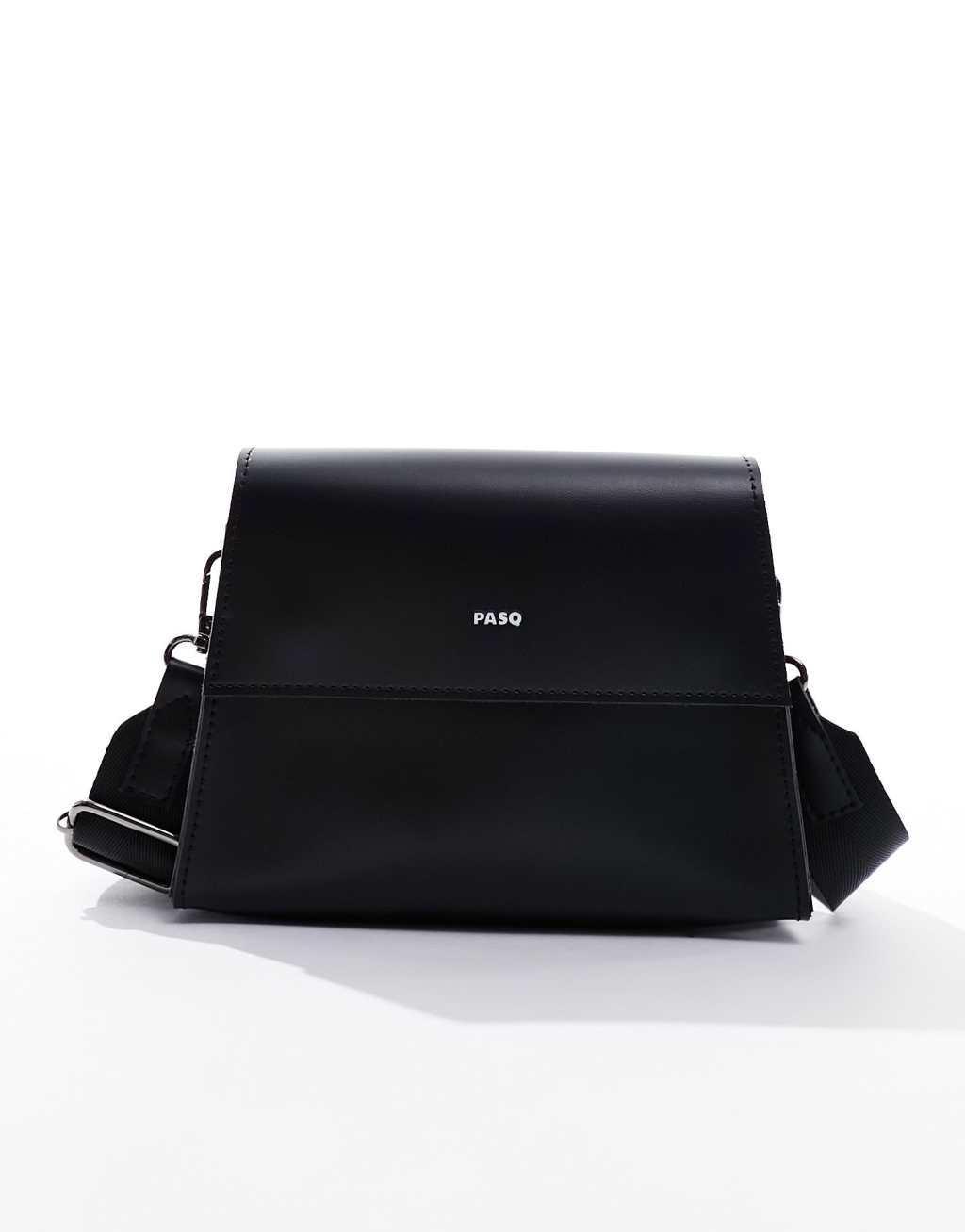 PASQ flapover classic crossbody bag in black Product Image