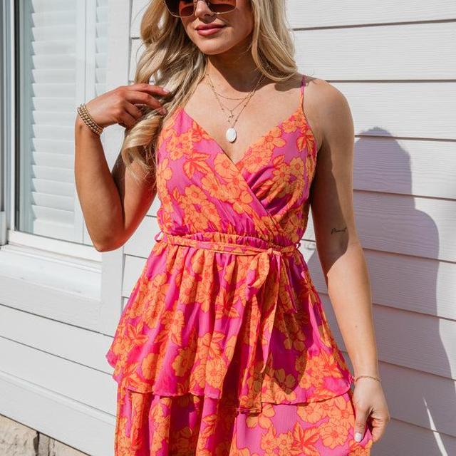 Erase The Past Pink and Orange Floral Mini Dress FINAL SALE Product Image