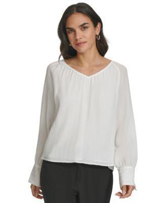 Calvin Klein Womens Long-Sleeve V-Neck Blouse Product Image