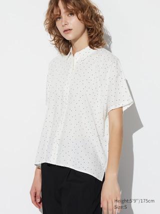 Womens Rayon Printed Short-Sleeve Blouse Off White Large UNIQLO US Product Image