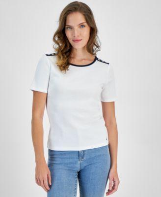 Nautica Jeans Womens Cotton Button-Trim Short-Sleeve T-Shirt Product Image