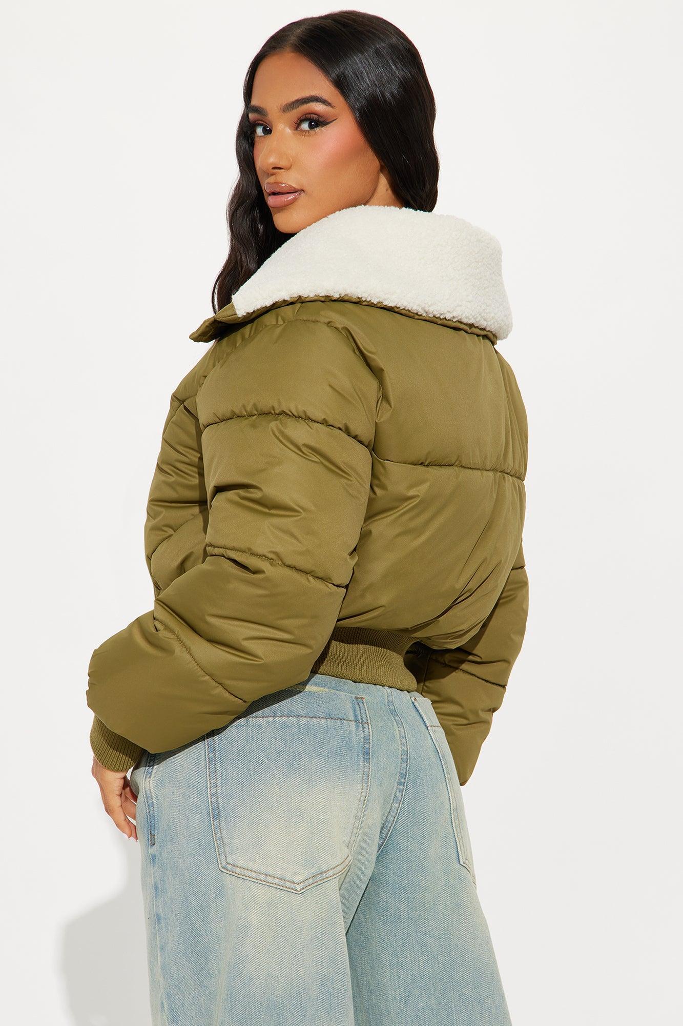 Akari Sherpa Collar Puffer Jacket - Olive Product Image