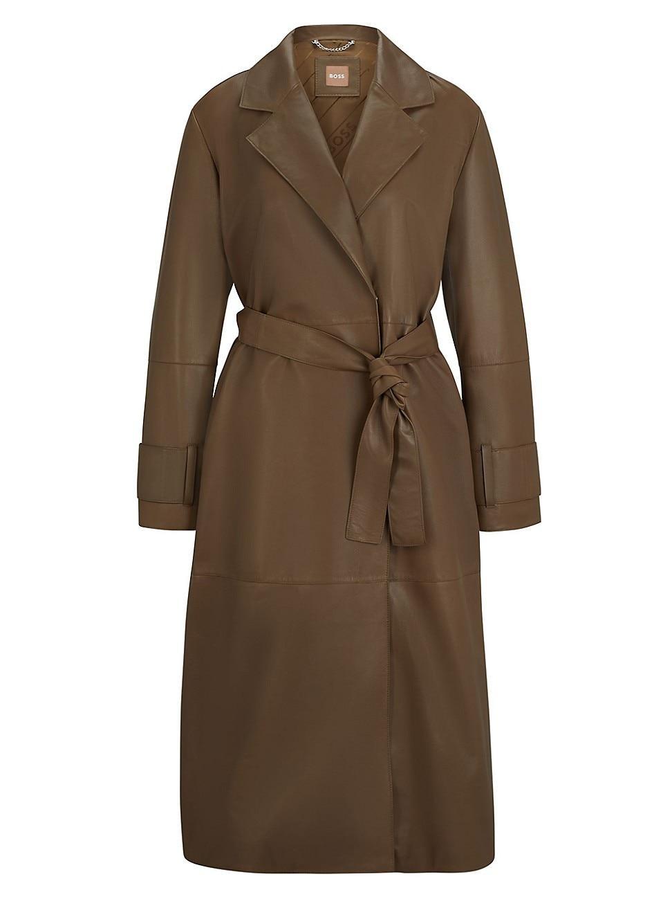 Womens Longline Belted Coat in Nappa Leather Product Image