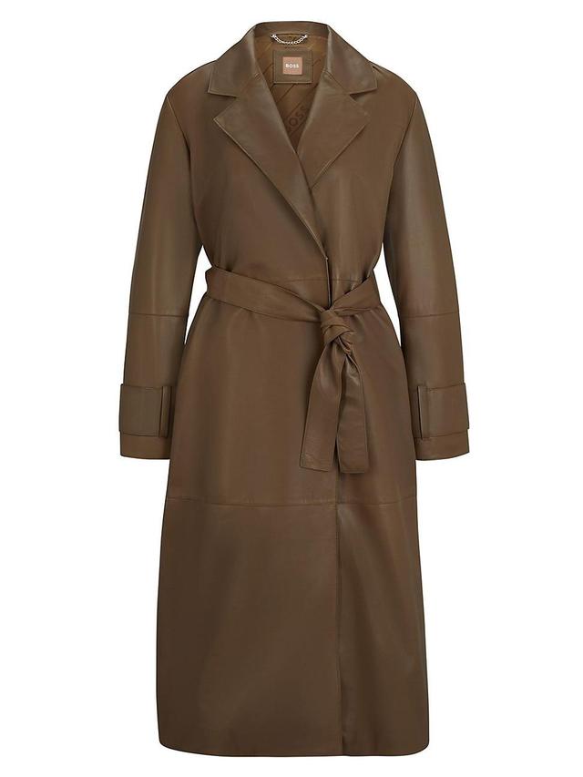 Womens Longline Belted Coat in Nappa Leather Product Image