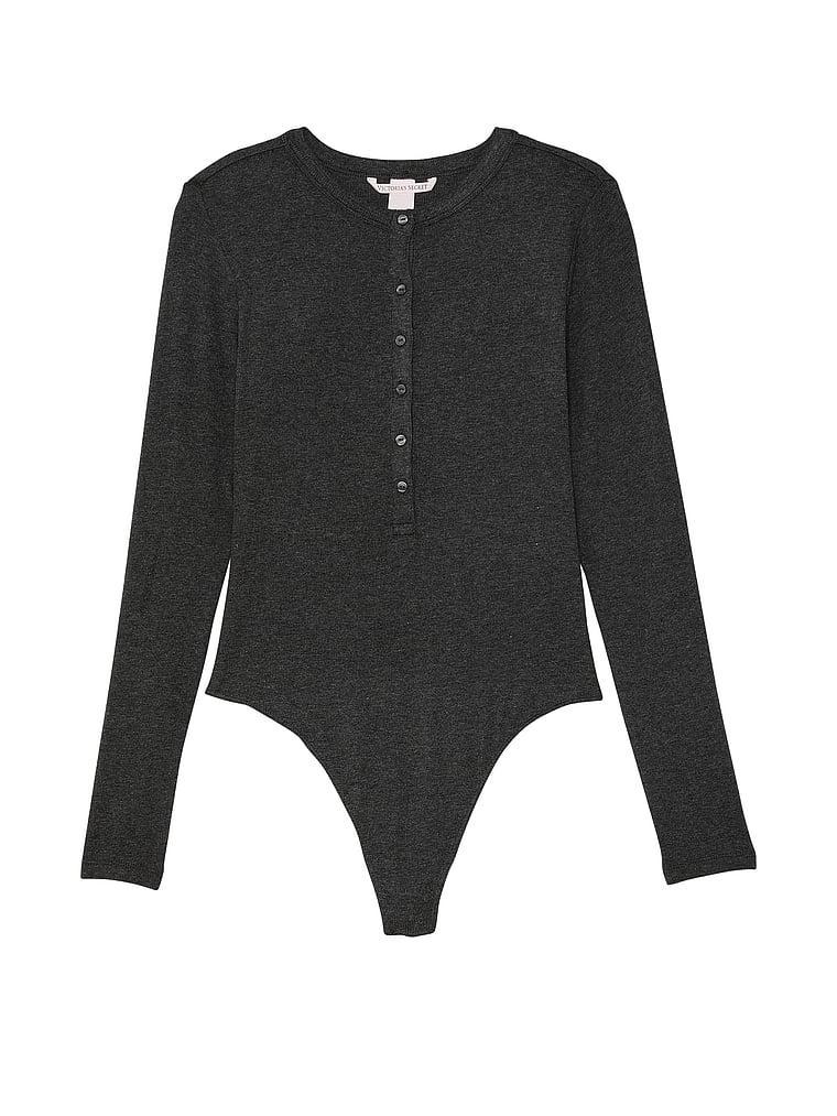 Ribbed Modal Henley Thong Bodysuit Product Image