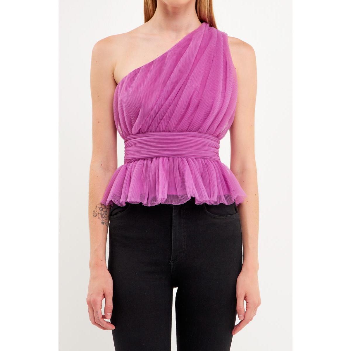 Endless Rose One-Shoulder Textured Tulle Top Product Image