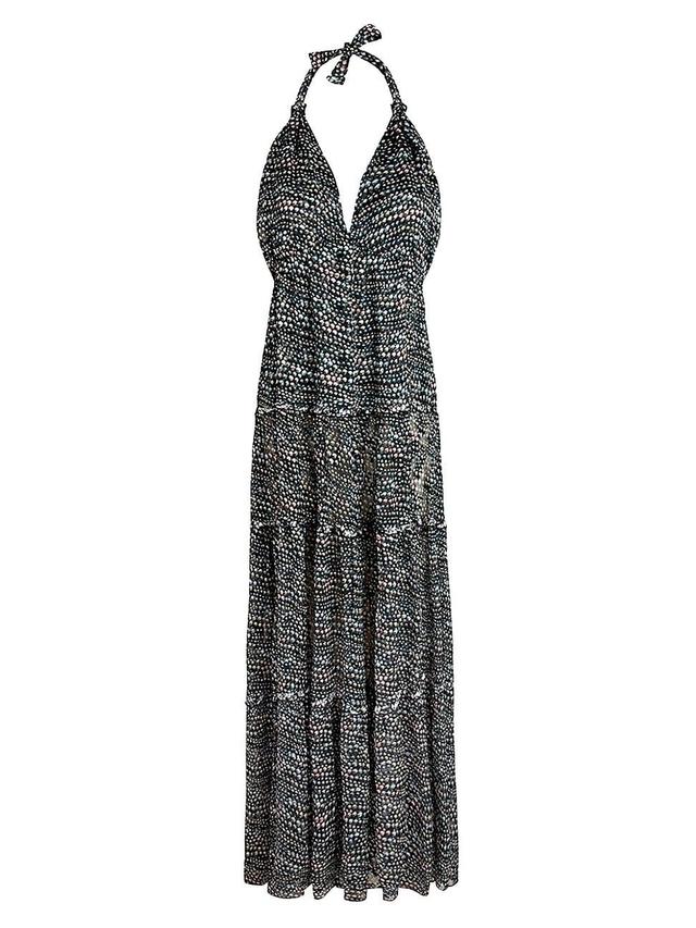 Womens Pearl Metallic Silk-Blend Halterneck Maxi Dress Product Image