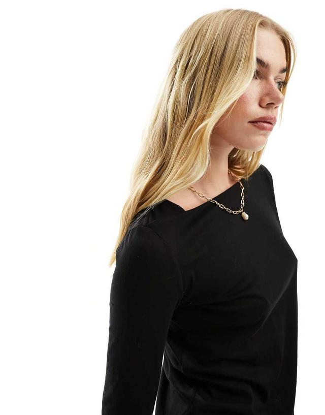 Mango slash neck long sleeve top in black Product Image