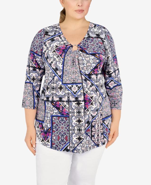 Ruby Rd. Plus Size Knit Folk Patchwork Puff Print Top Product Image