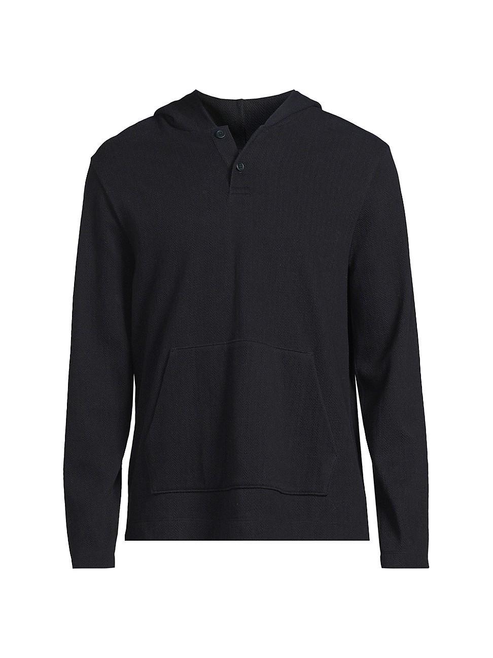 Mens Herringbone Cotton-Blend Henley Hoodie Product Image