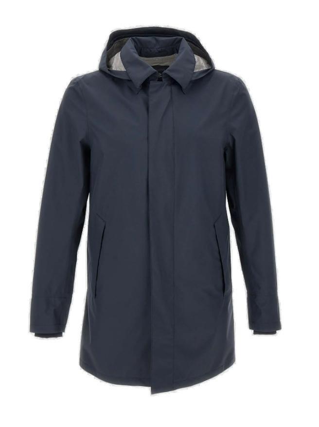 HERNO Long Sleeved Hooded Jacket In Blue Product Image