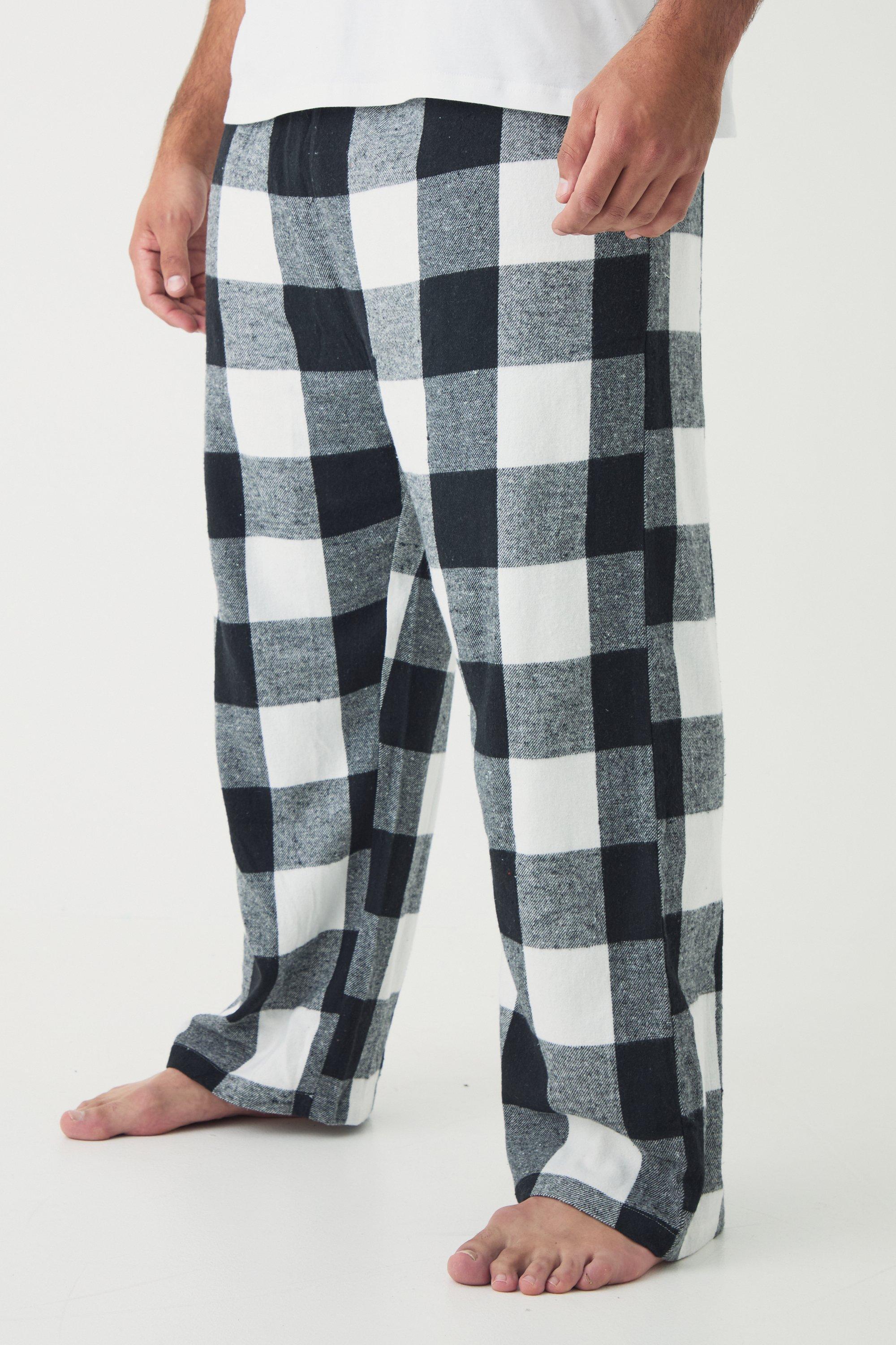 Plus Brushed Plaid Loungewear Bottoms in Black | boohooMAN USA Product Image