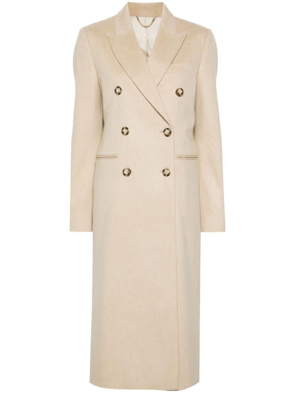 Double-breasted Long-length Coat In Beige Product Image