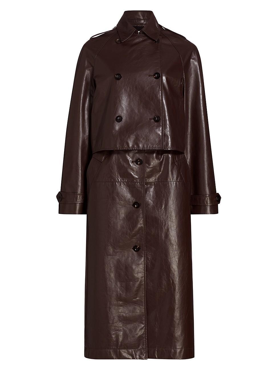 Womens Double Layer Leather Trench Coat Product Image