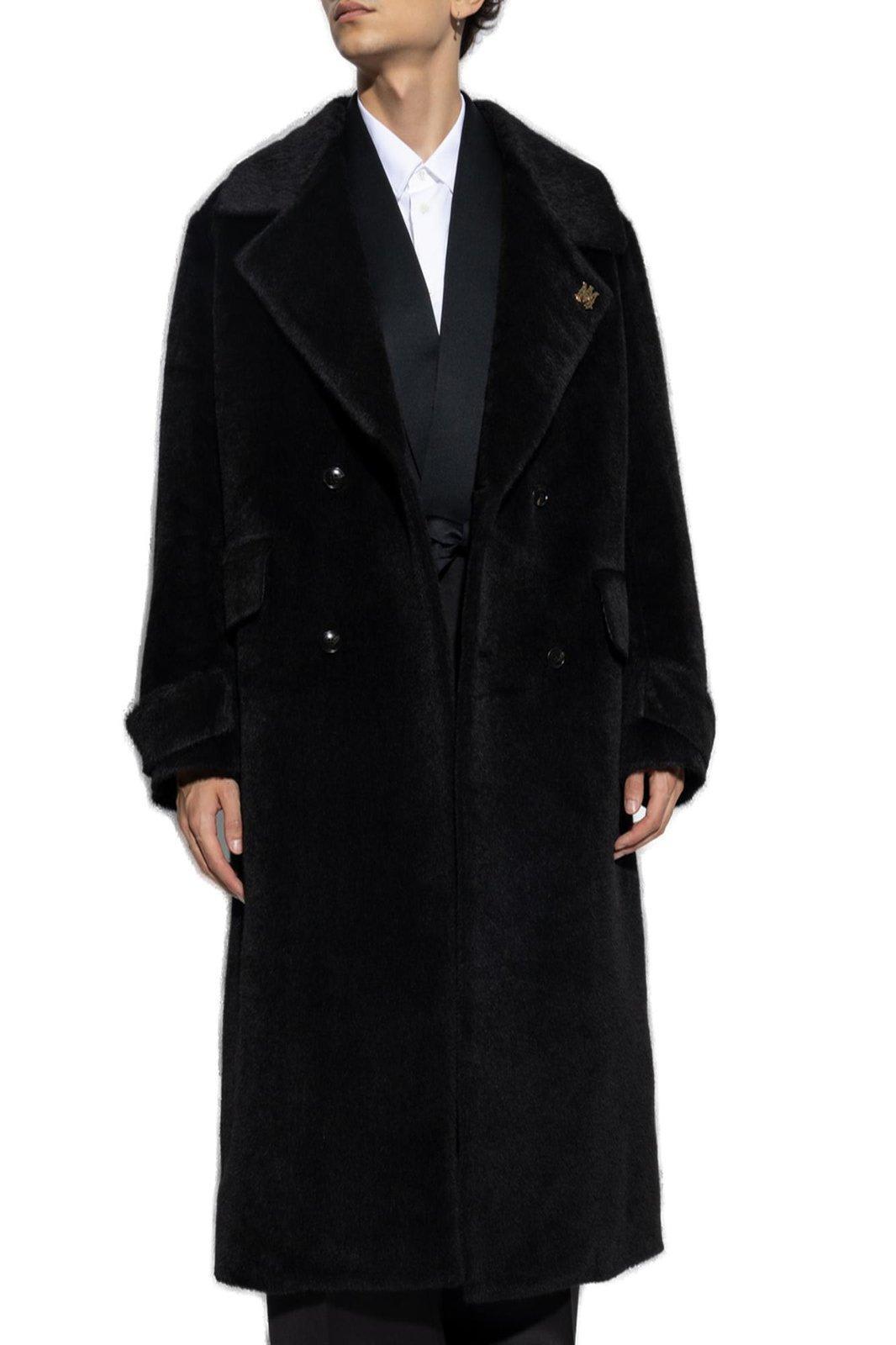 Logo Plaque Belted Coat In Black Product Image