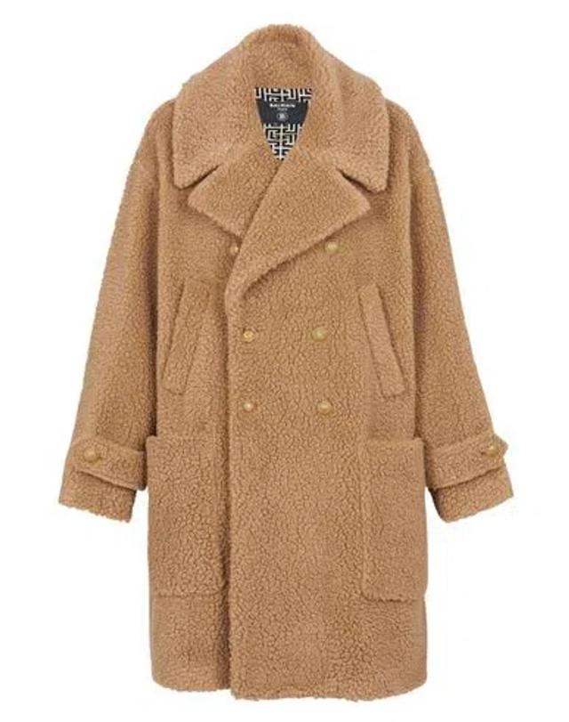 Long Double-breasted Buttoned Coat Woman Coat Brown Size L Polyester Product Image