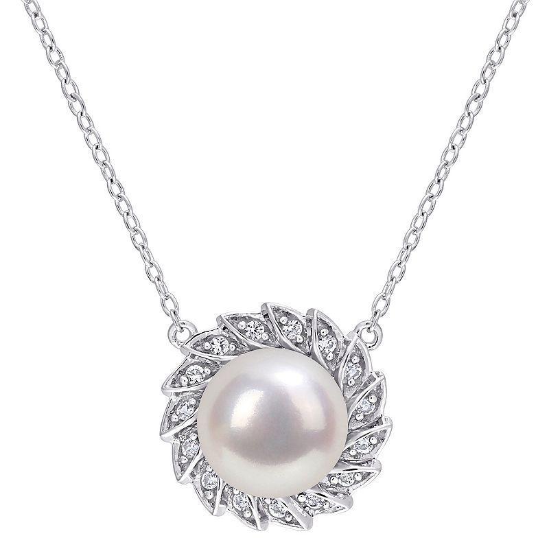 Stella Grace Sterling Silver Freshwater Cultured Pearl & Lab-Created White Sapphire Necklace, Womens Product Image