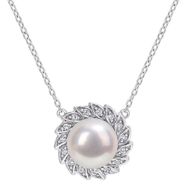 Stella Grace Sterling Silver Freshwater Cultured Pearl & Lab-Created White Sapphire Necklace, Womens Product Image