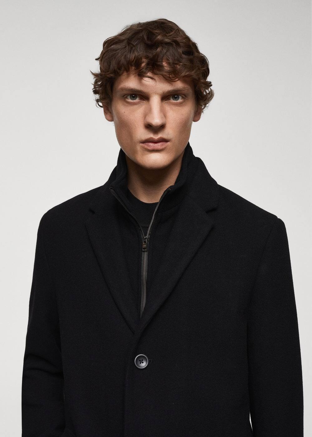 MANGO MAN - Wool coat with detachable collar blackMen Product Image