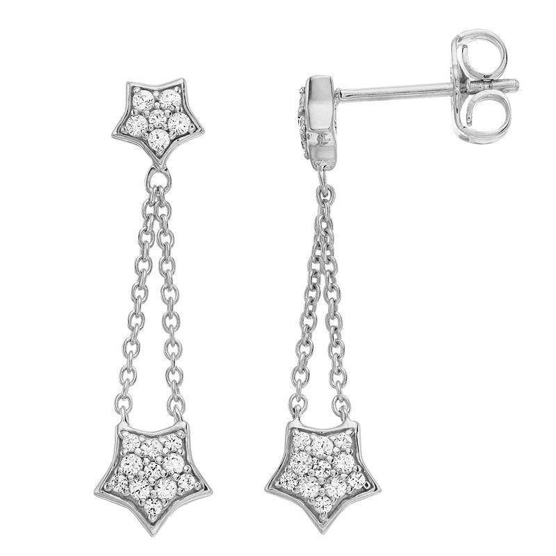 Sterling Silver Lab-Created White Sapphire Star Drop Earrings, Womens Product Image