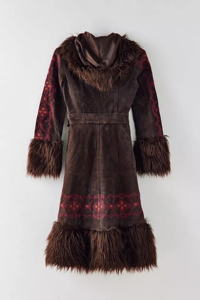 Vintage Suede & Faux Fur Trim Duster Jacket Product Image