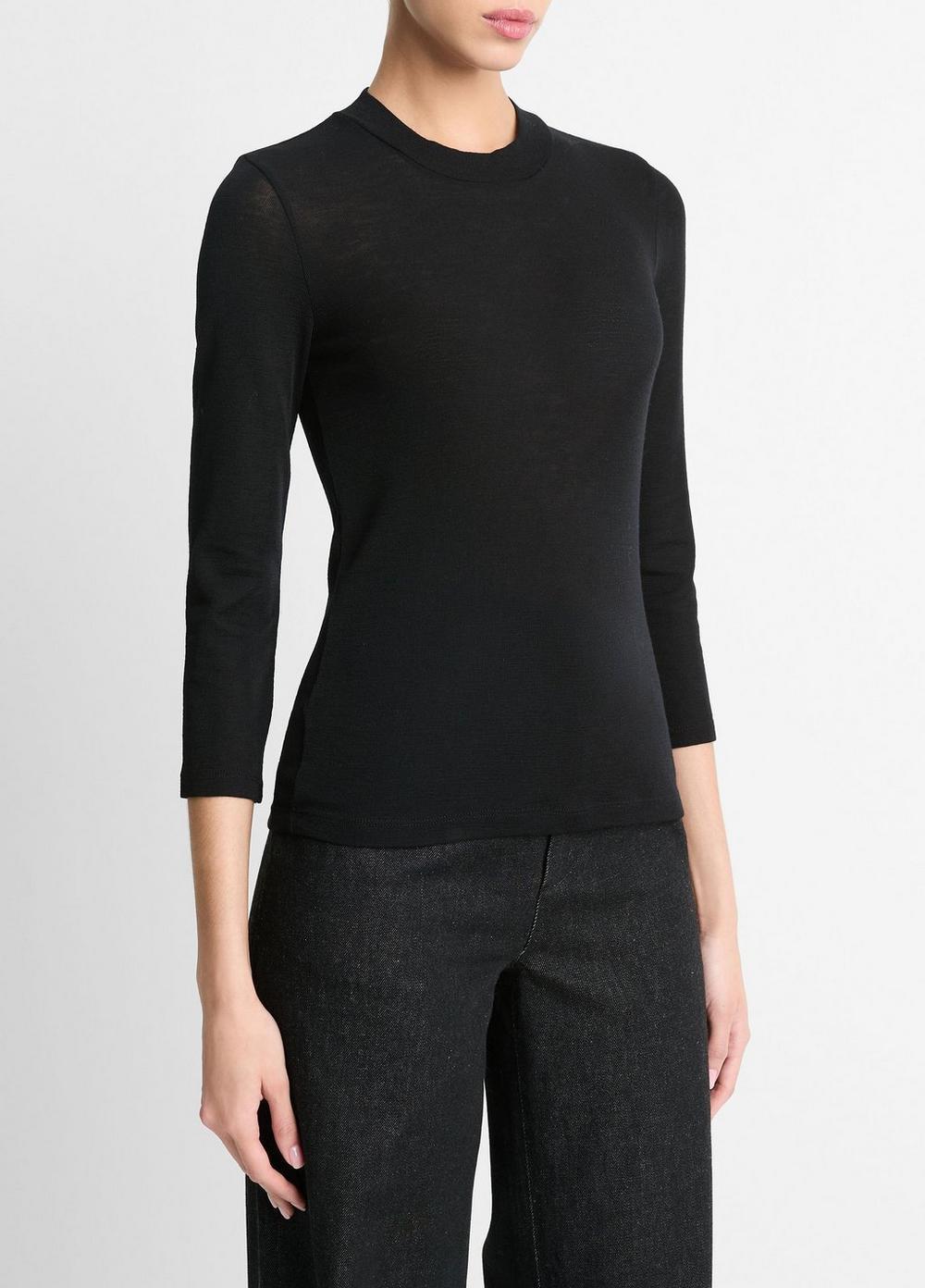 Wool Three-Quarter-Sleeve Mock-Neck Top Product Image