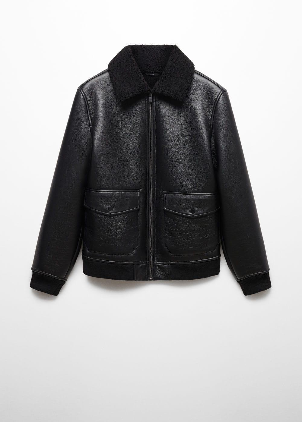 MANGO MAN - Shearling-lined leather-effect jacket blackMen Product Image