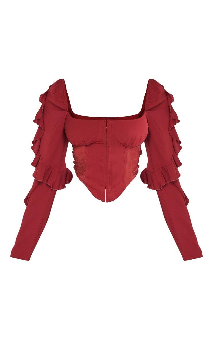 Maroon Chiffon Frill Sleeve Lace Insert Hook And Eye Corset Product Image