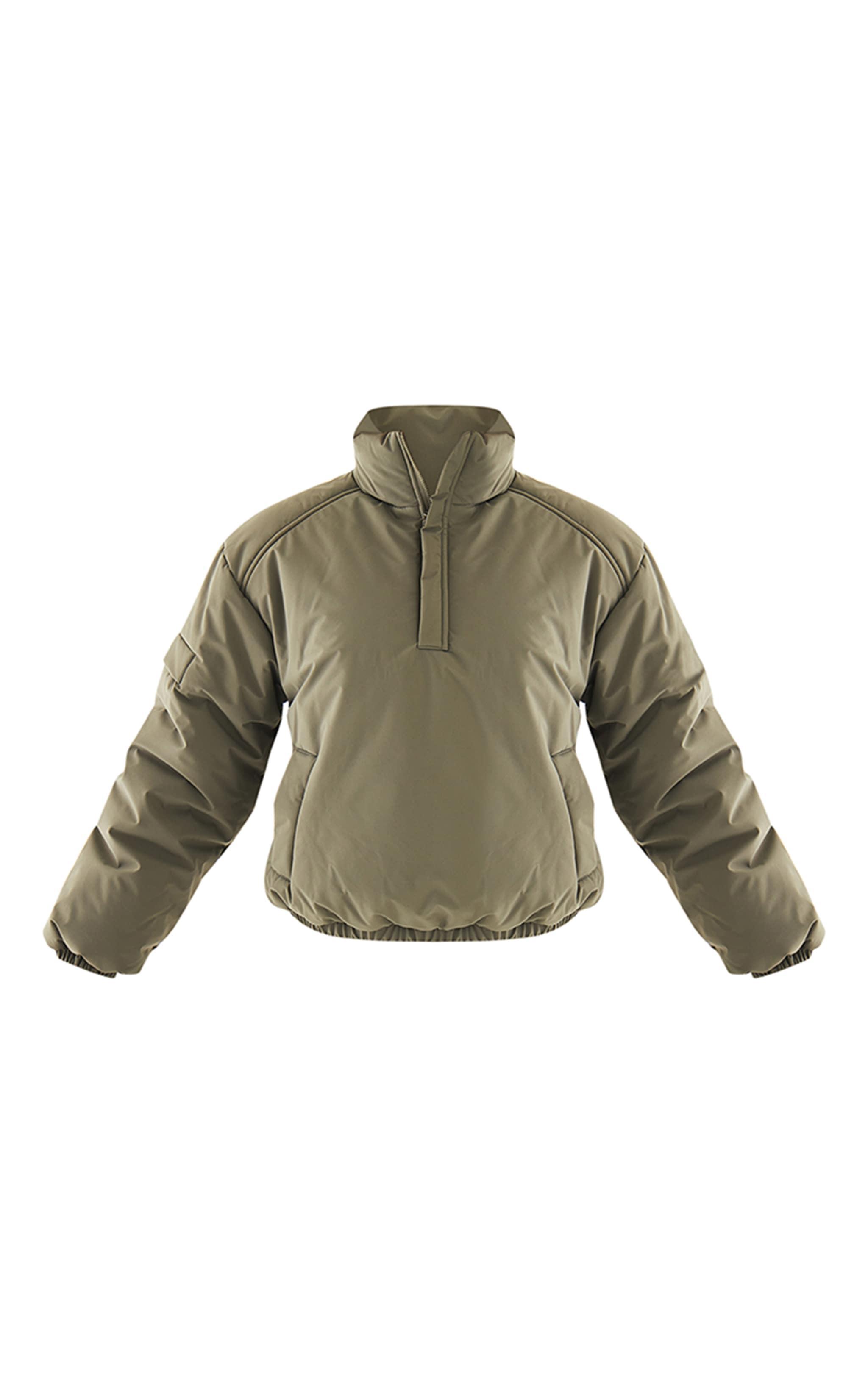  Olive High Neck Cropped Puffer Jacket Product Image