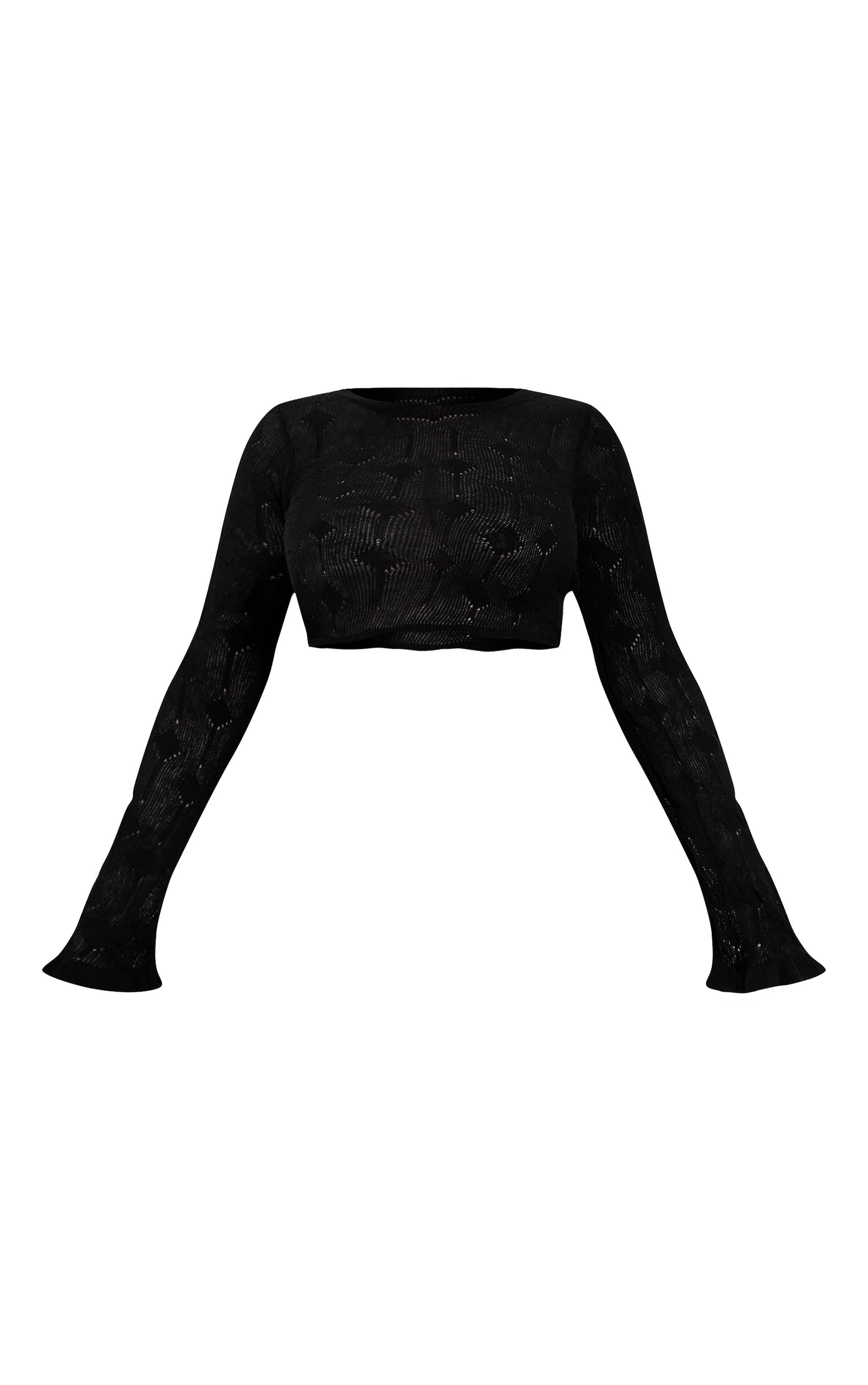 Plus Black Knitted Detail Cropped Sweater Product Image