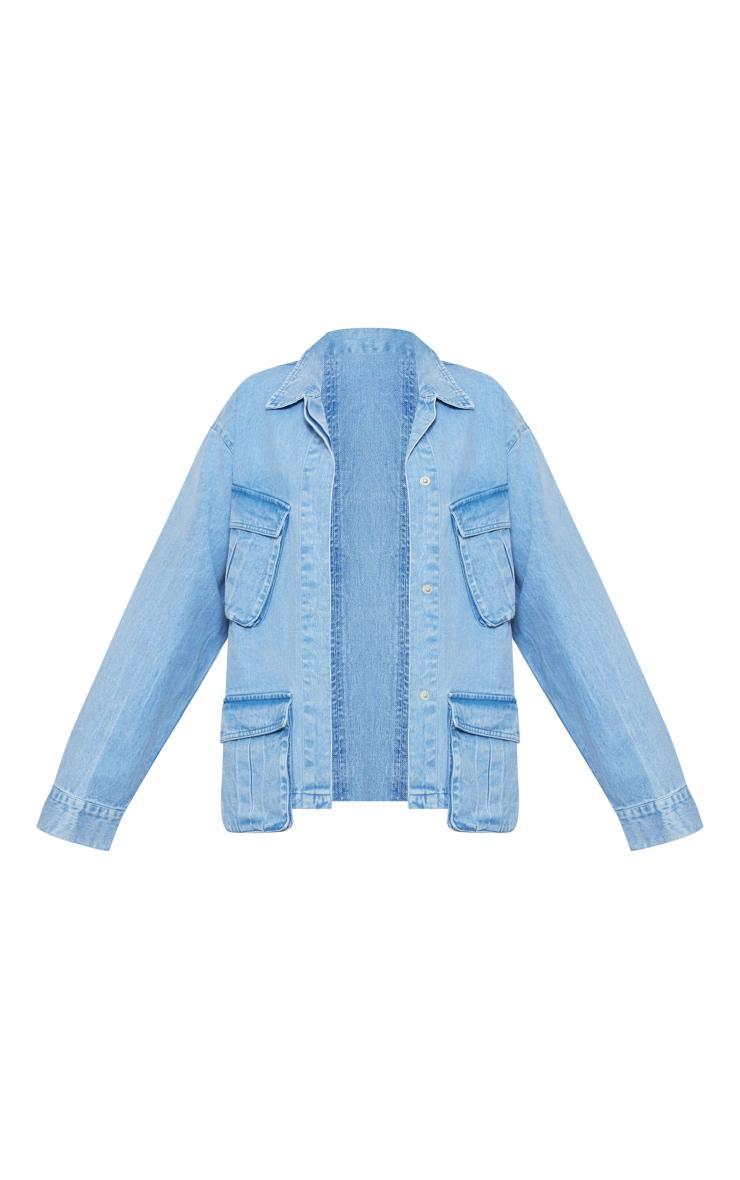 Tall Washed Blue Pocket Detail Oversized Denim Jacket Product Image