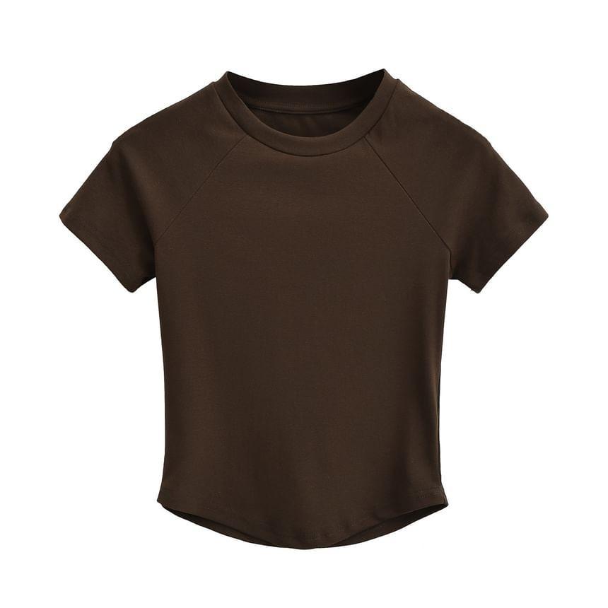 Short-Sleeve Crewneck Plain Crop Tee Product Image