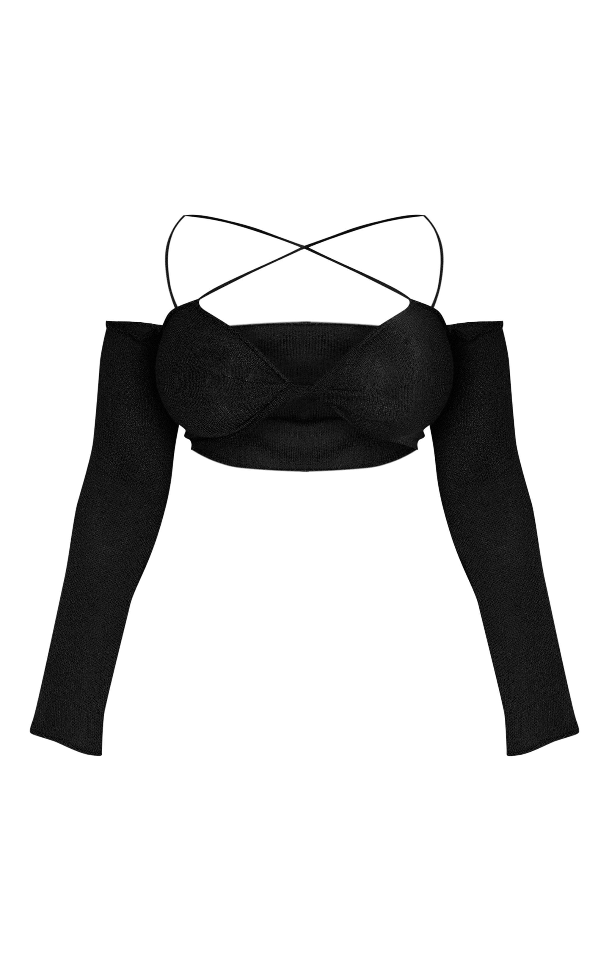 Plus Black Knitted Twist Front Detail Crop Top Product Image