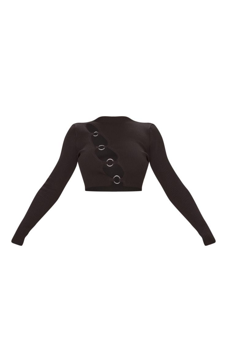 Black Ring Front Cut Out Long Sleeve Knit Top Product Image