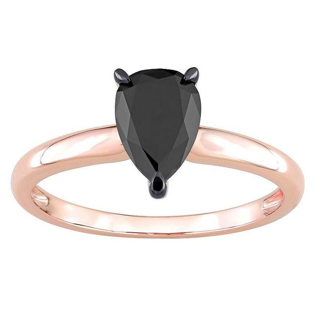 Stella Grace 14k Rose Gold 1 Carat T.W Black Diamond Pear-Shape Solitaire Ring, Womens Product Image