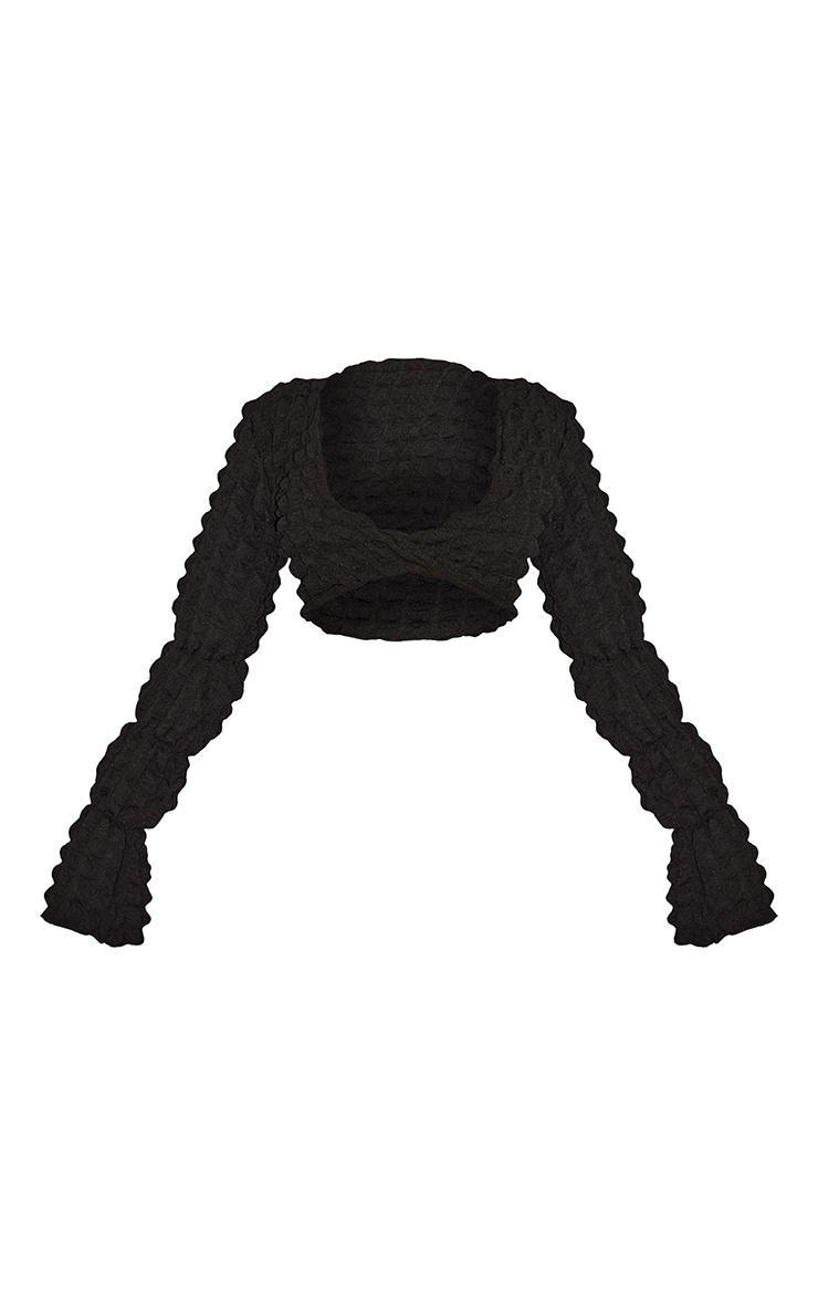  Black Bubble Textured Long Sleeve Beach Top Product Image