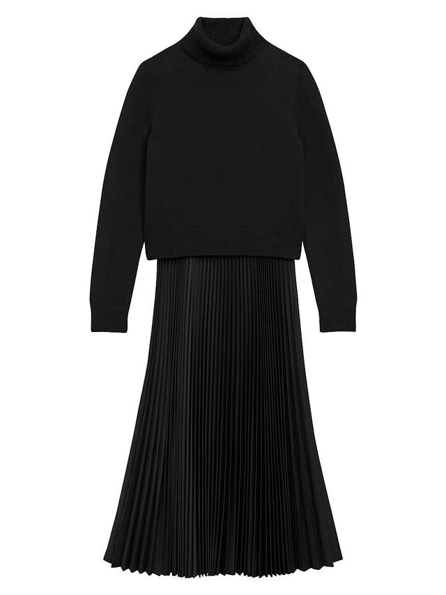 Womens Turtleneck Wool-Blend Pleated Sweaterdress Product Image