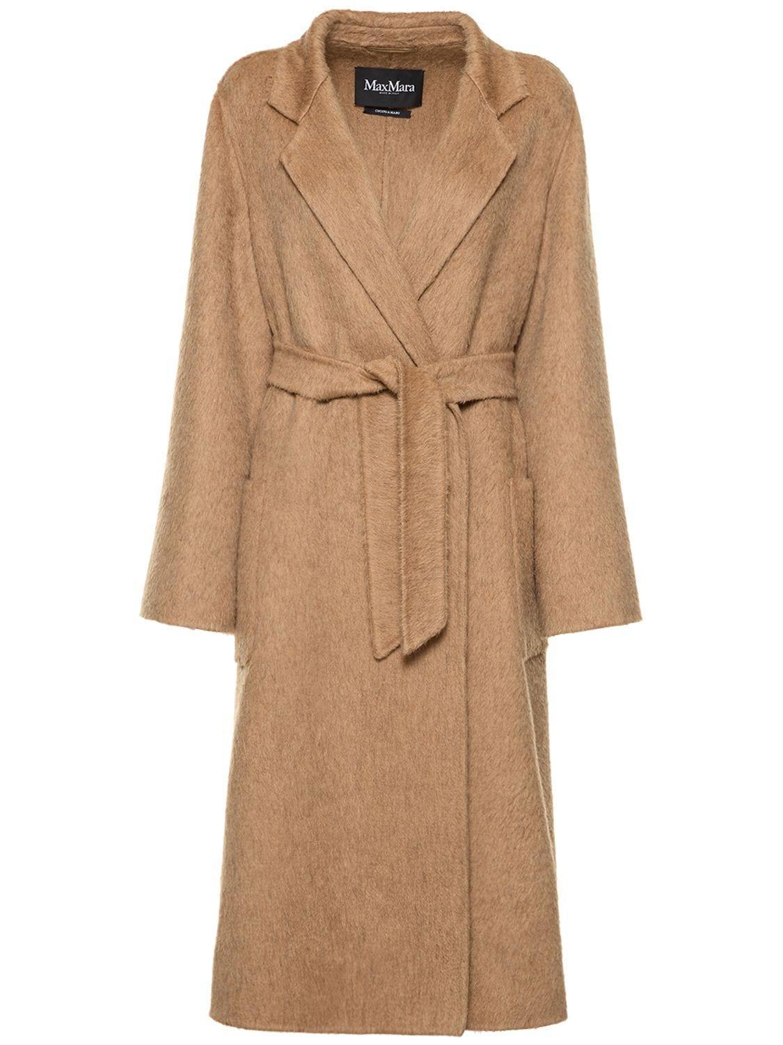 Lvr Exclusive Mohair & Camel Drap Coat In Brown Product Image