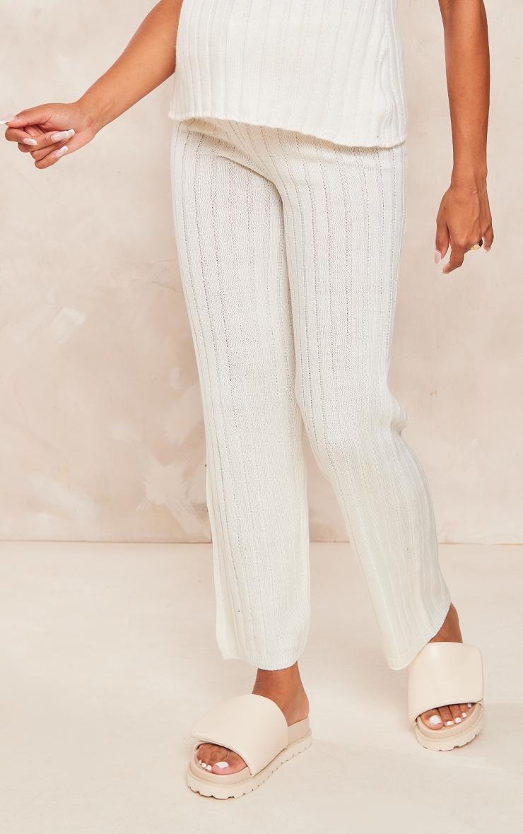 Maternity Cream Rib Knitted Flared Pants Product Image