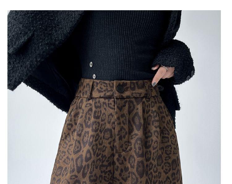 High Waist Leopard Print Wide Leg Pants Product Image