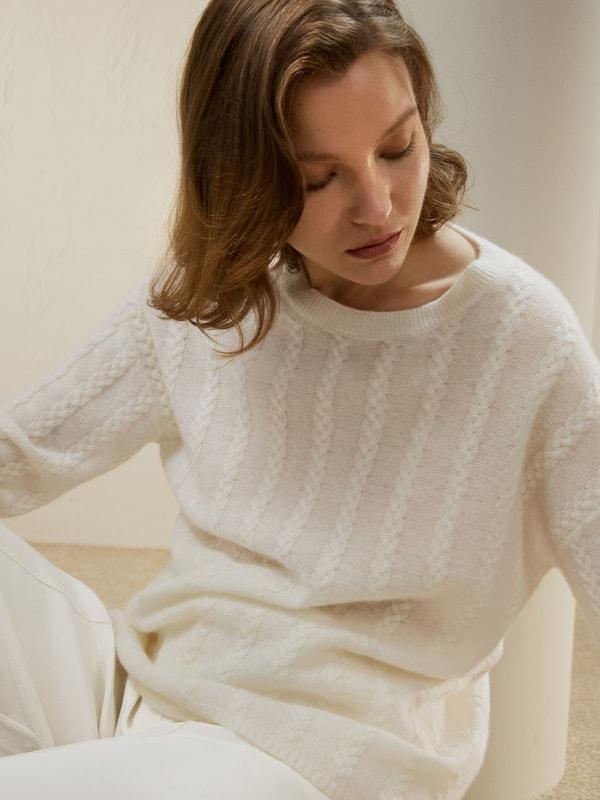 Semi-Sheer Cable-knit Cashmere Sweater Product Image