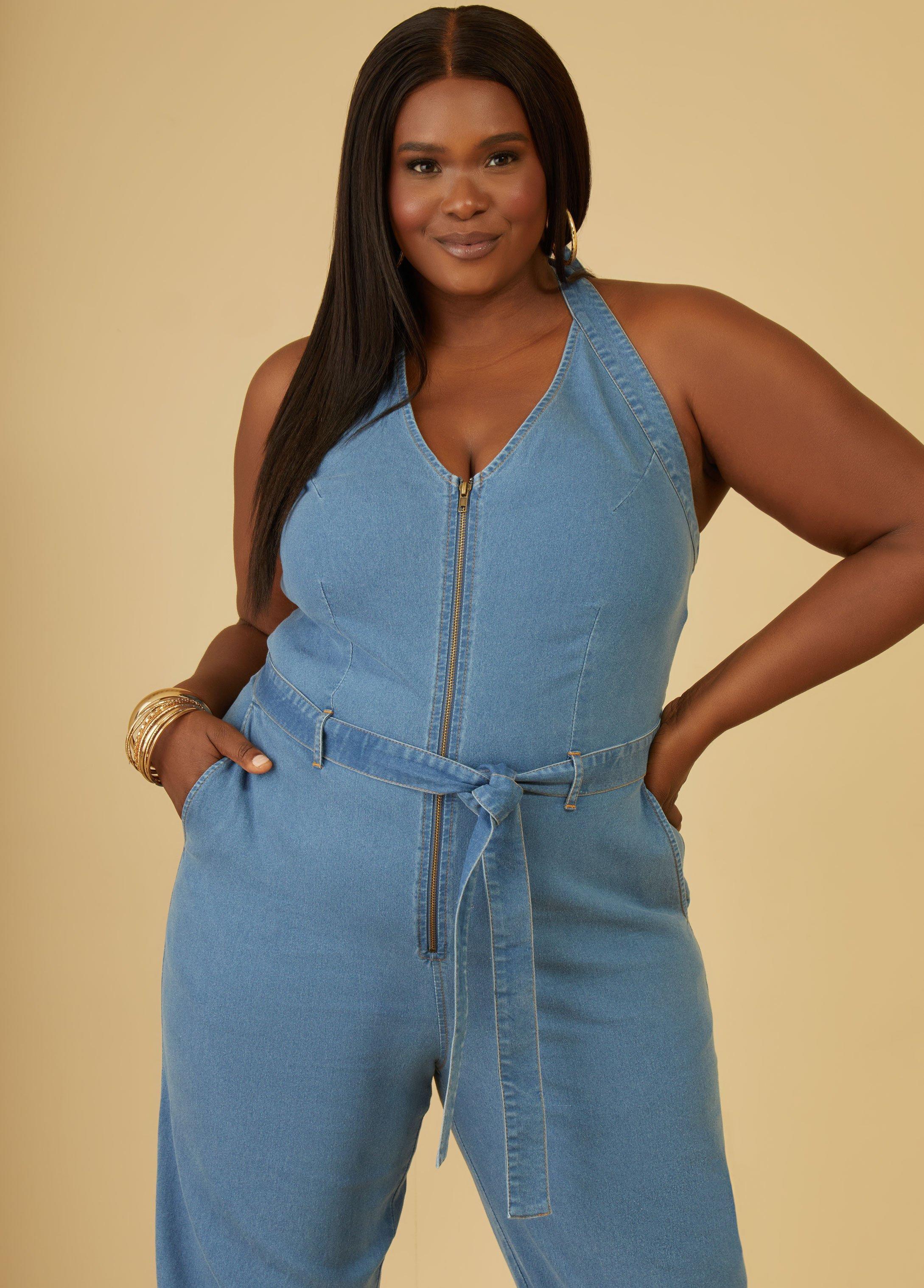 Halterneck Denim Jumpsuit Product Image