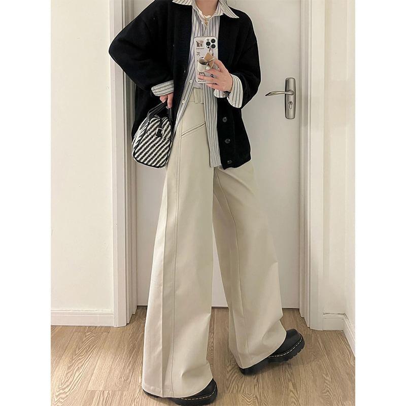 High Rise Plain Wide Leg Pants Product Image