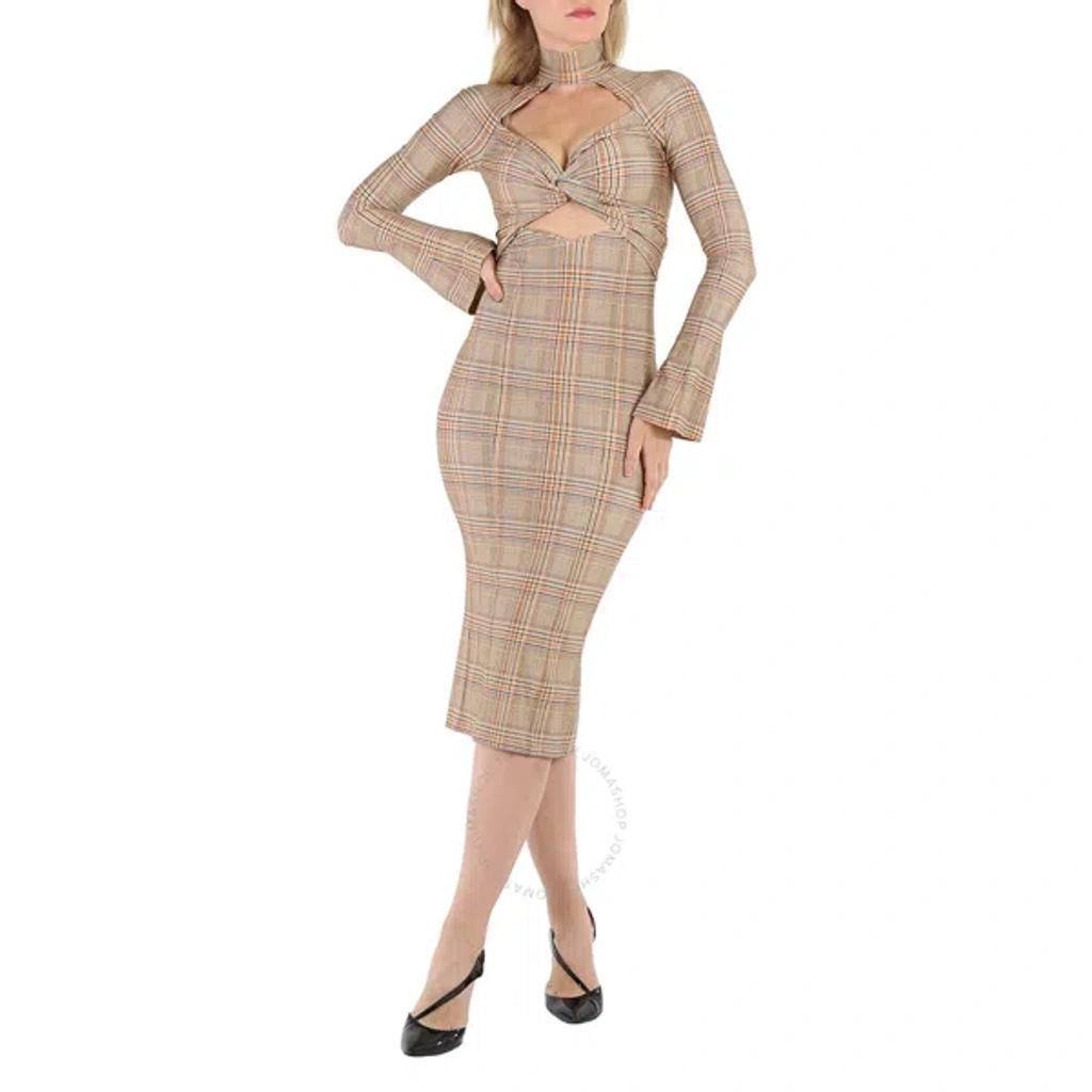 BURBERRY Ladies Dark Honey Cut-out Checked Midi Dress In Yellow Product Image