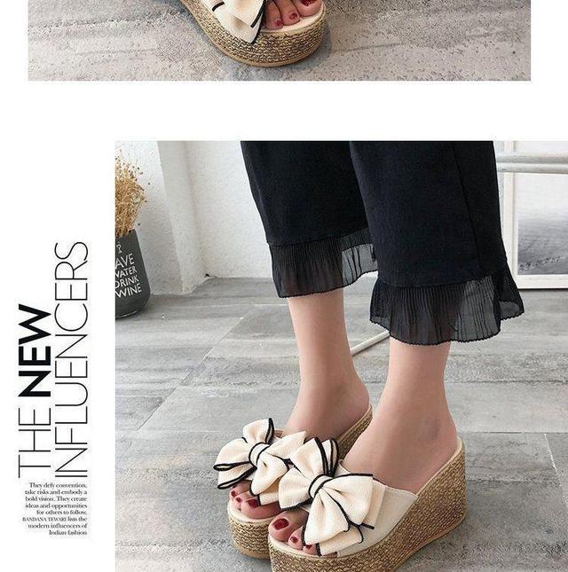 Bow Platform Wedge Slide Sandals Product Image