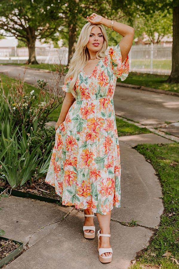 Sunny Sangria Floral Midi Dress in Mint Curves Product Image