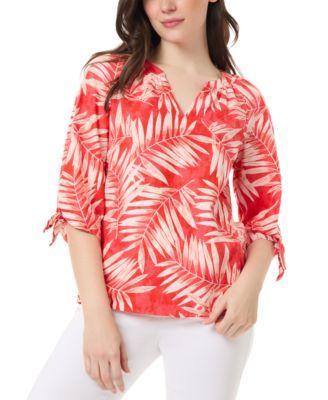 Jones New York Womens Printed Split-Neck Elbow-Sleeve Top Product Image