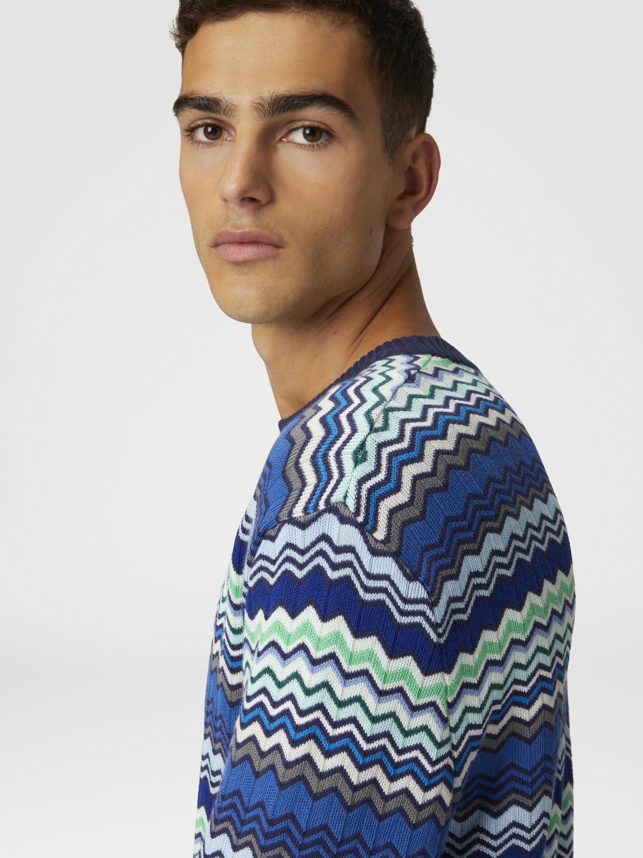 Cotton crew-neck pullover with micro zigzag and contrasting piping Product Image