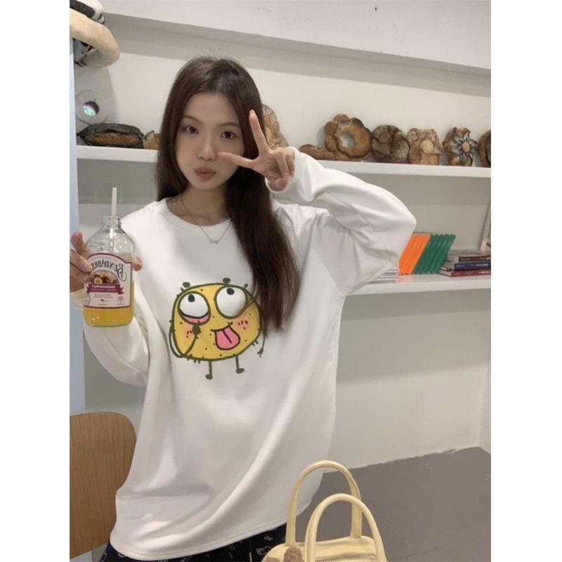 Long Sleeve Crew Neck Cartoon Print T-Shirt Product Image