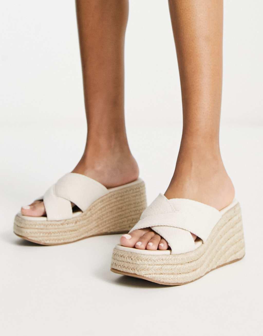 ASOS DESIGN Teddy 2 cross strap wedges in natural fabrication  Product Image